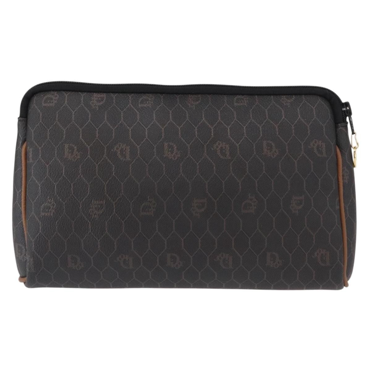 Christian Dior Vintage Honeycomb Zip Pouch Coated Canvas, BLACK, PVC, Clutche & pouche