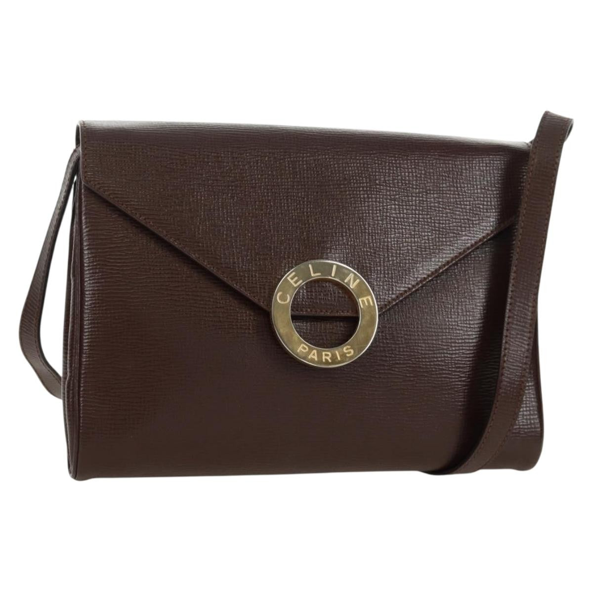 Celine Circle Logo Shoulder Bag Leather, BROWN, LEATHER, Shoulder bag