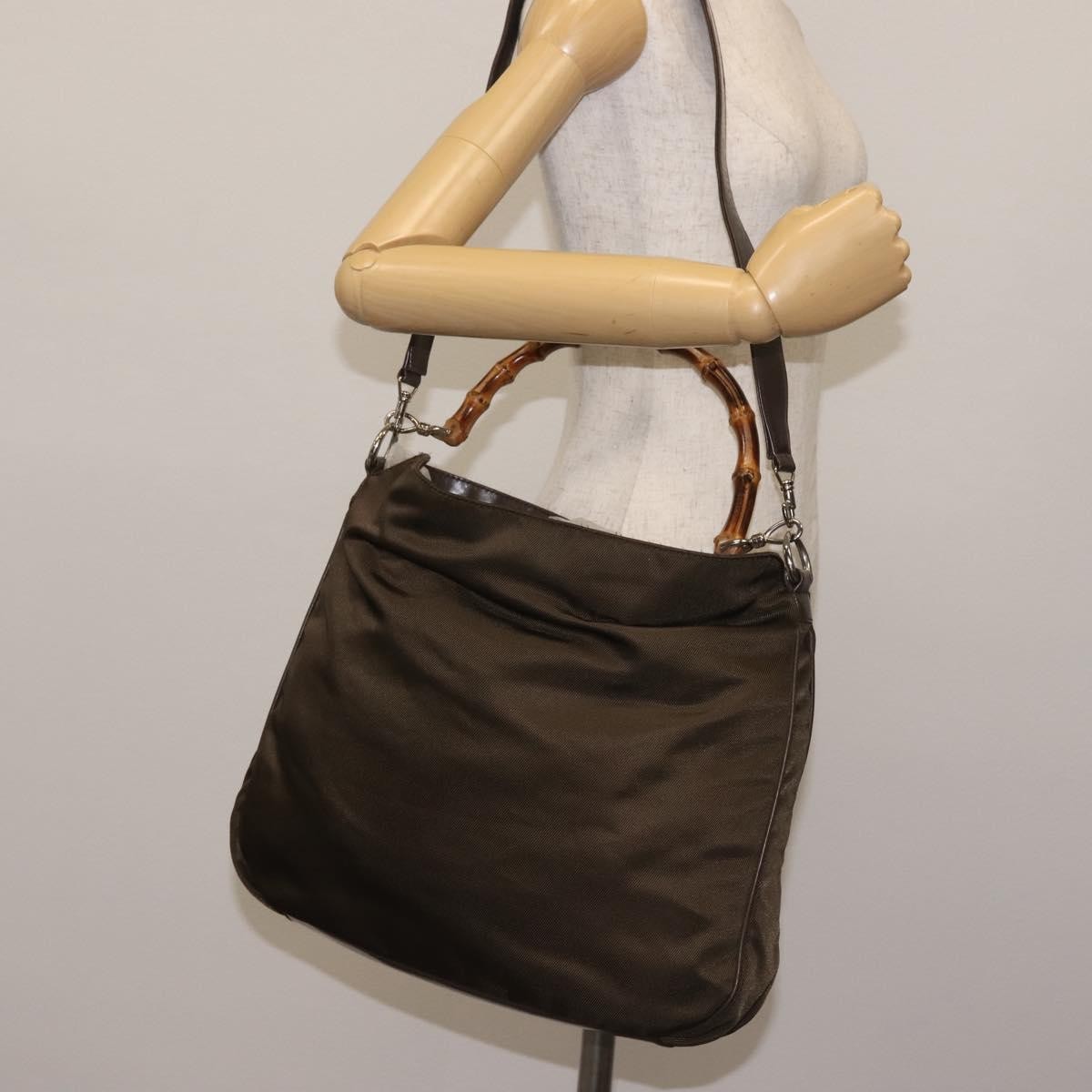 Gucci Vintage Bamboo Handle Bag Nylon, Khaki, Nylon, Handbag