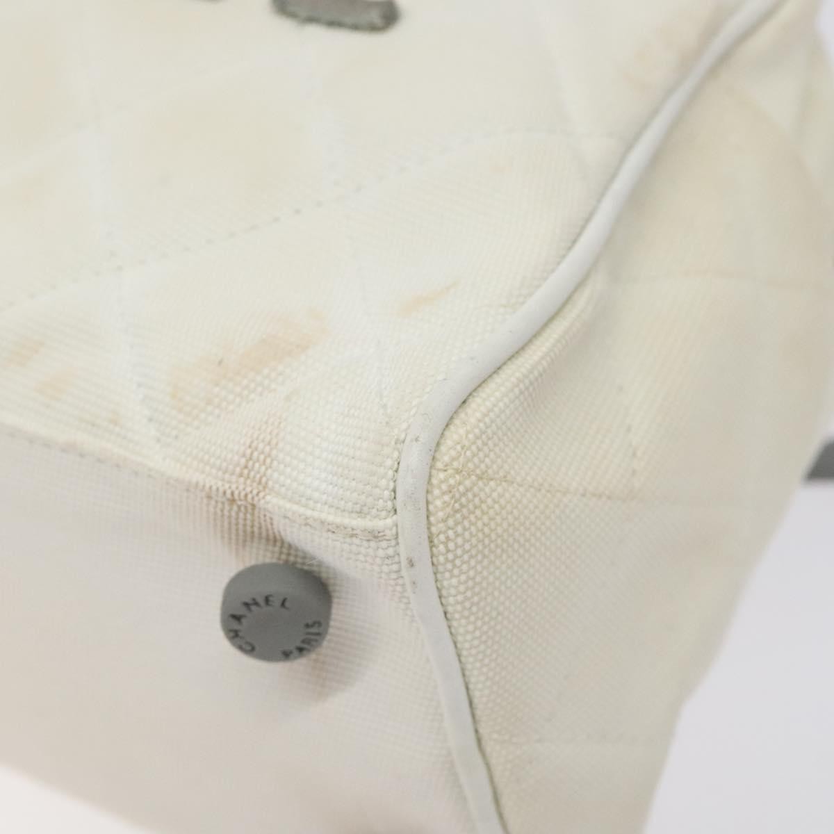 Chanel Vintage Logo Bowler Bag Quilted Canvas, WHITE, CANVAS, Handbag