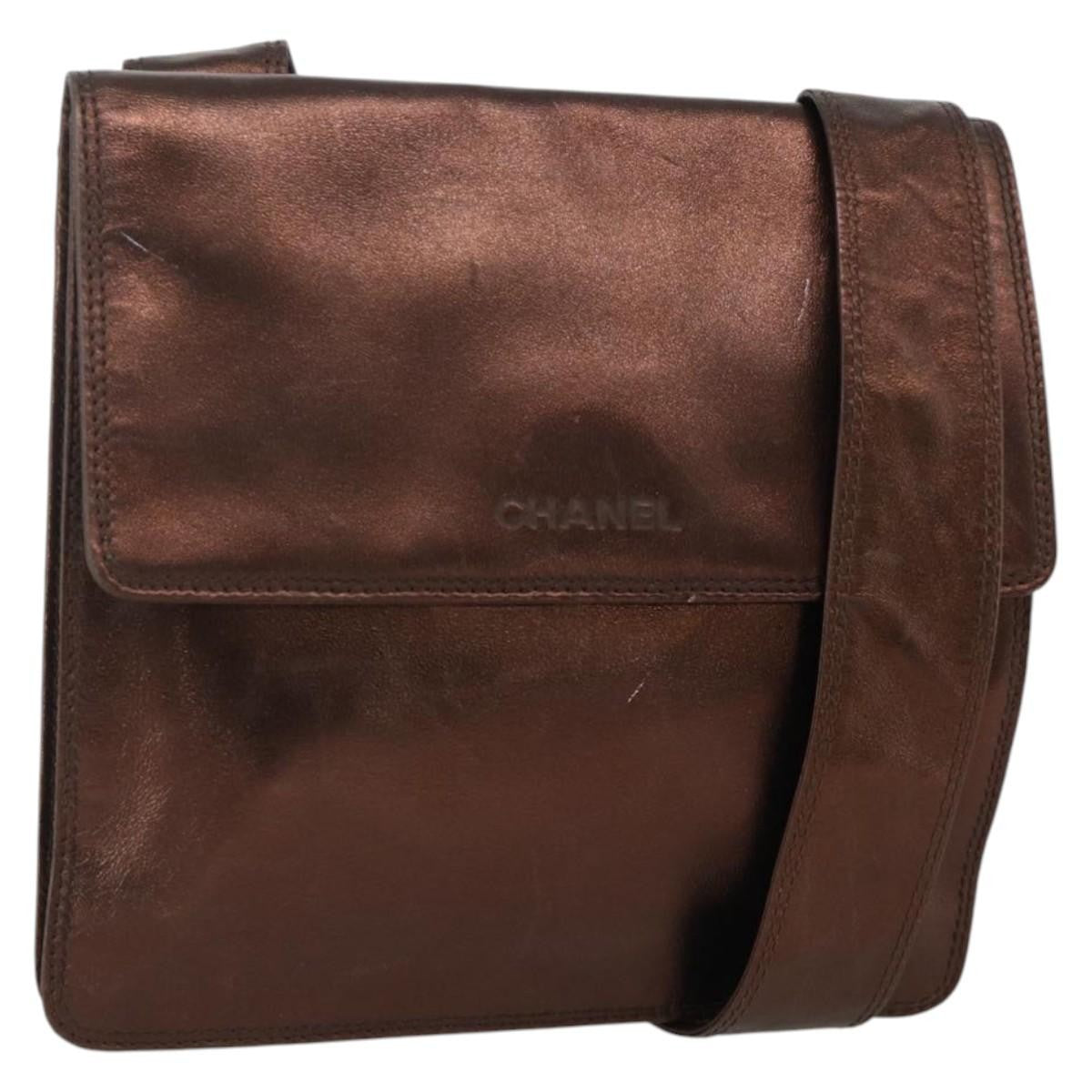 Chanel Vintage Logo Flap Messenger Bag Leather, BROWN, LEATHER, Shoulder bag