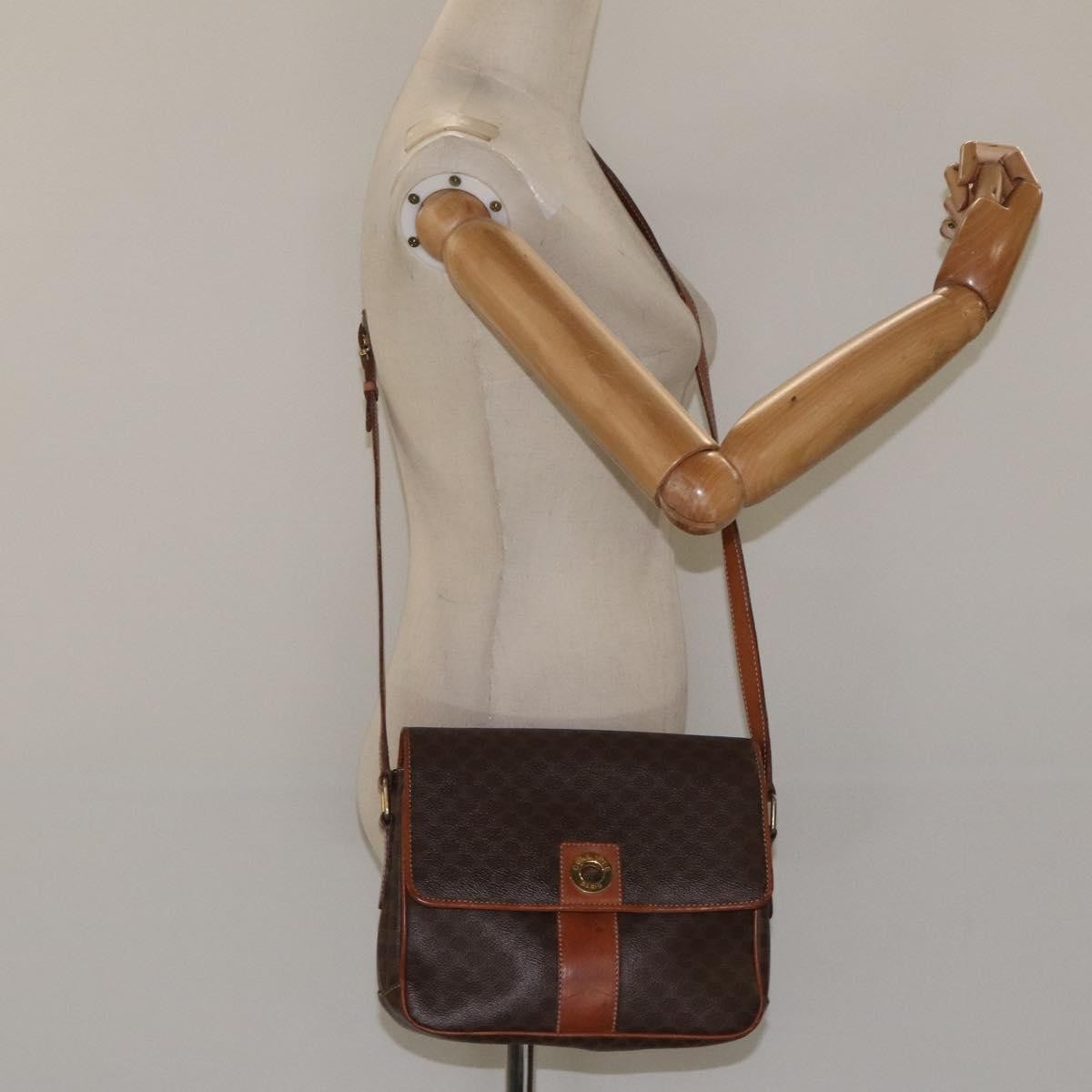 Celine Vintage Macadam Circle Logo Shoulder Bag Canvas and Leather, Brown, Canvas, Shoulder Bag