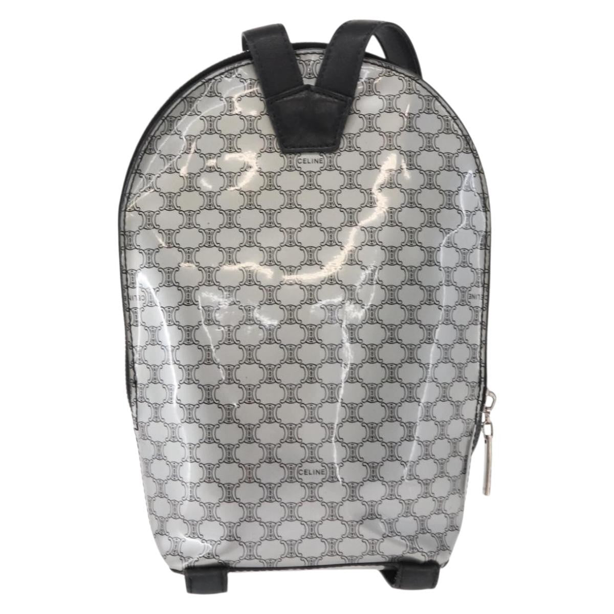 Celine Vintage Macadam Backpack Canvas and Leather, SILVER, PVC, Backpack