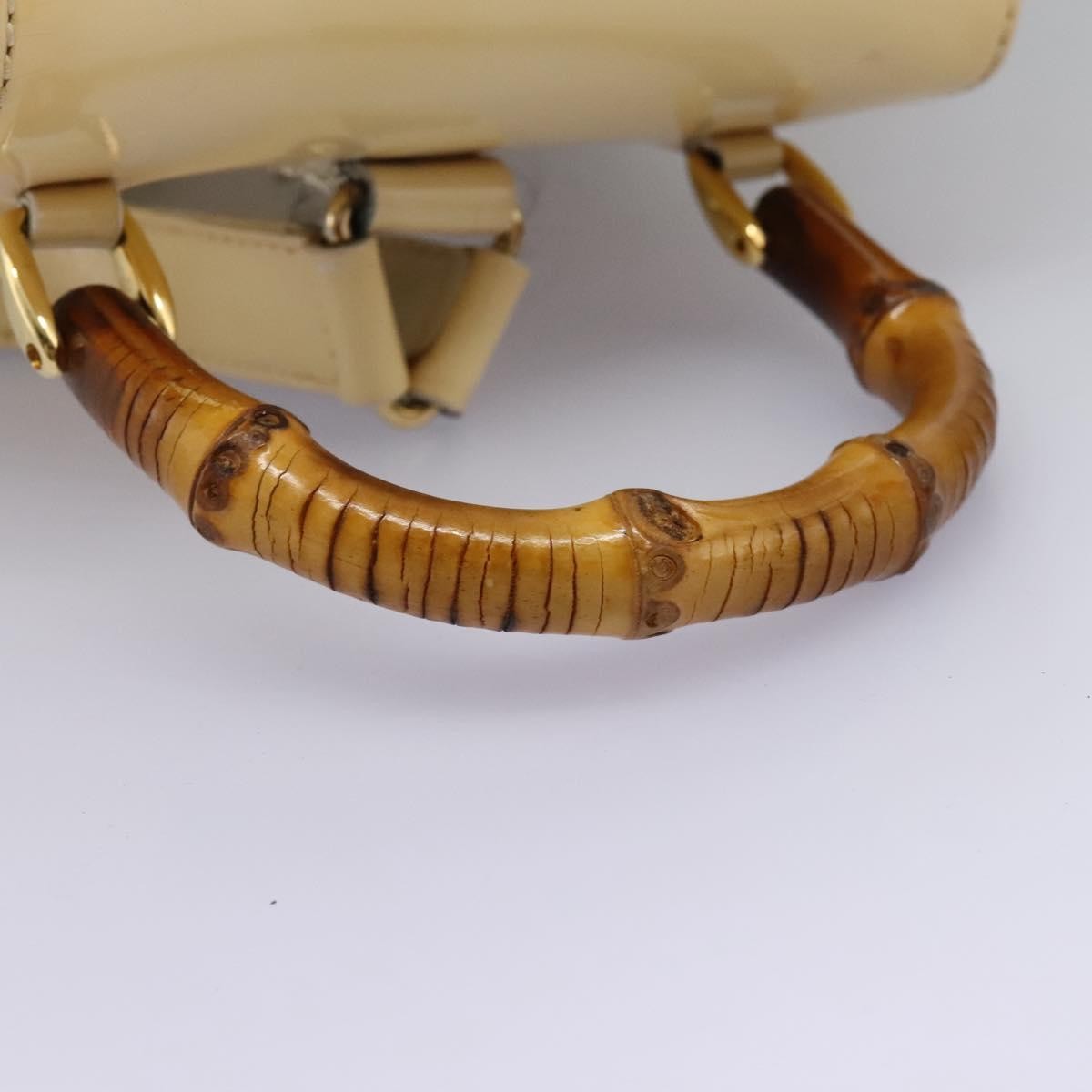 Gucci Vintage Bamboo Backpack Patent, Beige, Patent Leather, Backpack