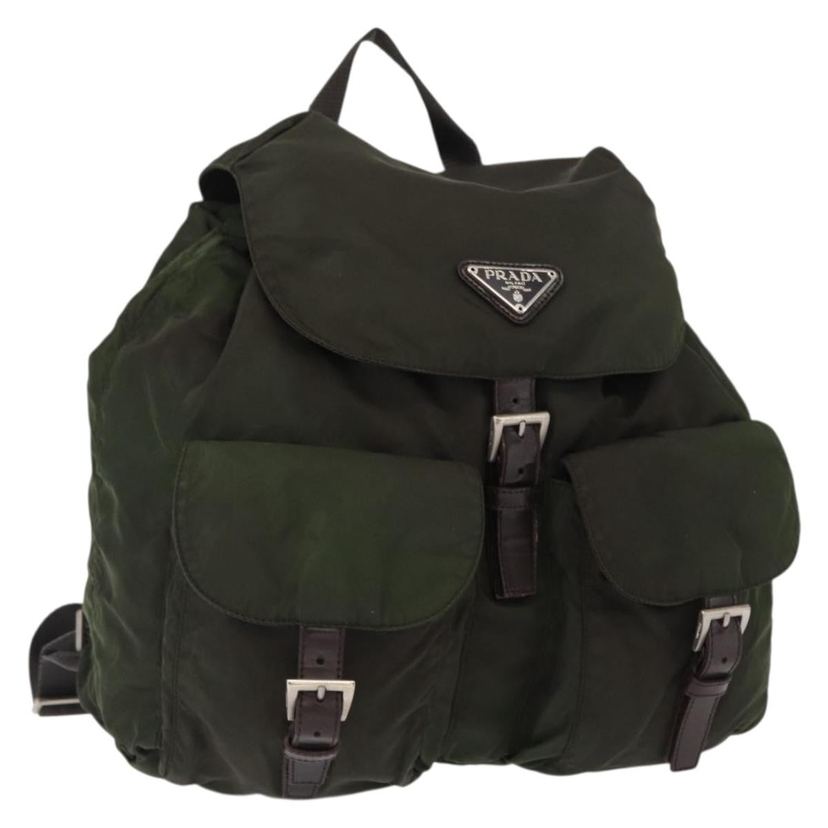 Prada Double Front Pocket Backpack Tessuto, Khaki, Nylon, Backpack