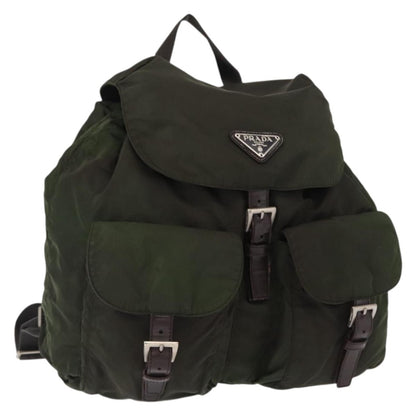 Prada Double Front Pocket Backpack Tessuto, Khaki, Nylon, Backpack