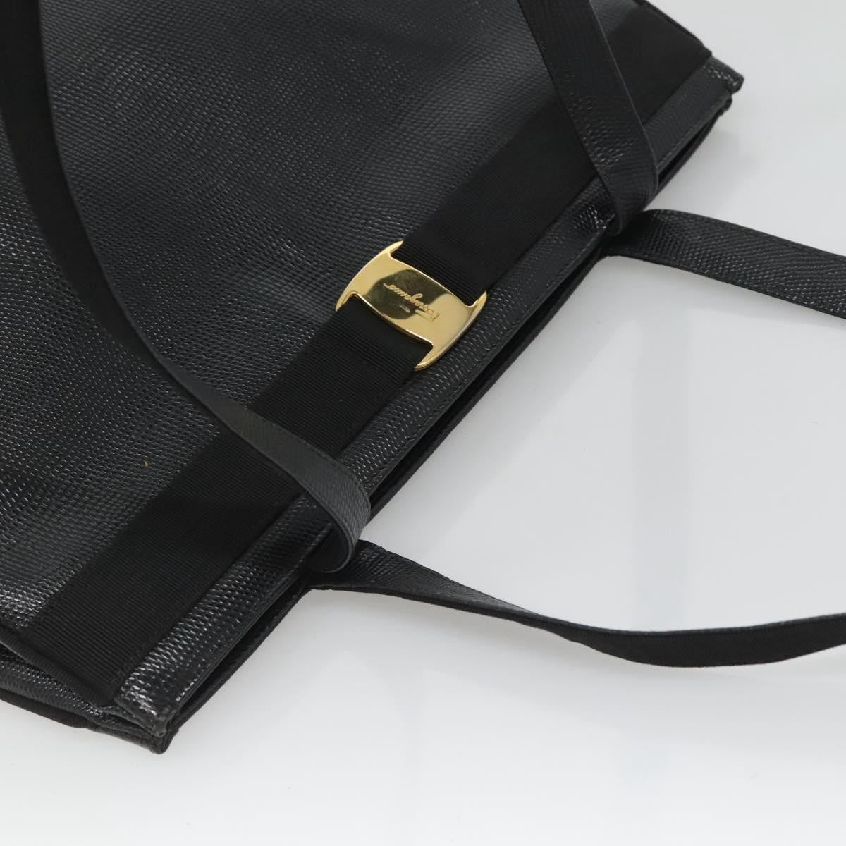 Salvatore Ferragamo Vintage Vara Bow Tote Lizard Embossed Leather, BLACK, LEATHER, Tote bag