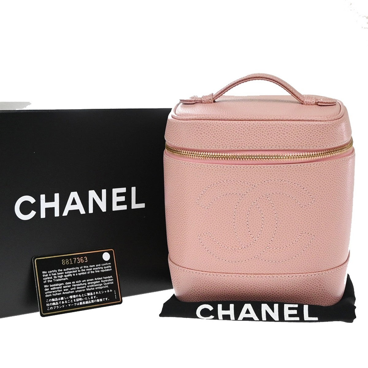 Chanel Vintage Timeless Cosmetic Case Caviar, PINK, LEATHER, Handbag