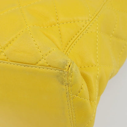 Chanel Vintage CC Resin Pocket Tote Quilted Leather, YELLOW, LEATHER, Tote bag