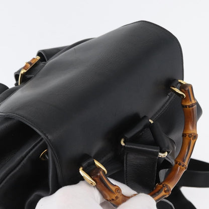 Gucci Vintage Bamboo Backpack Leather, BLACK, LEATHER, Backpack