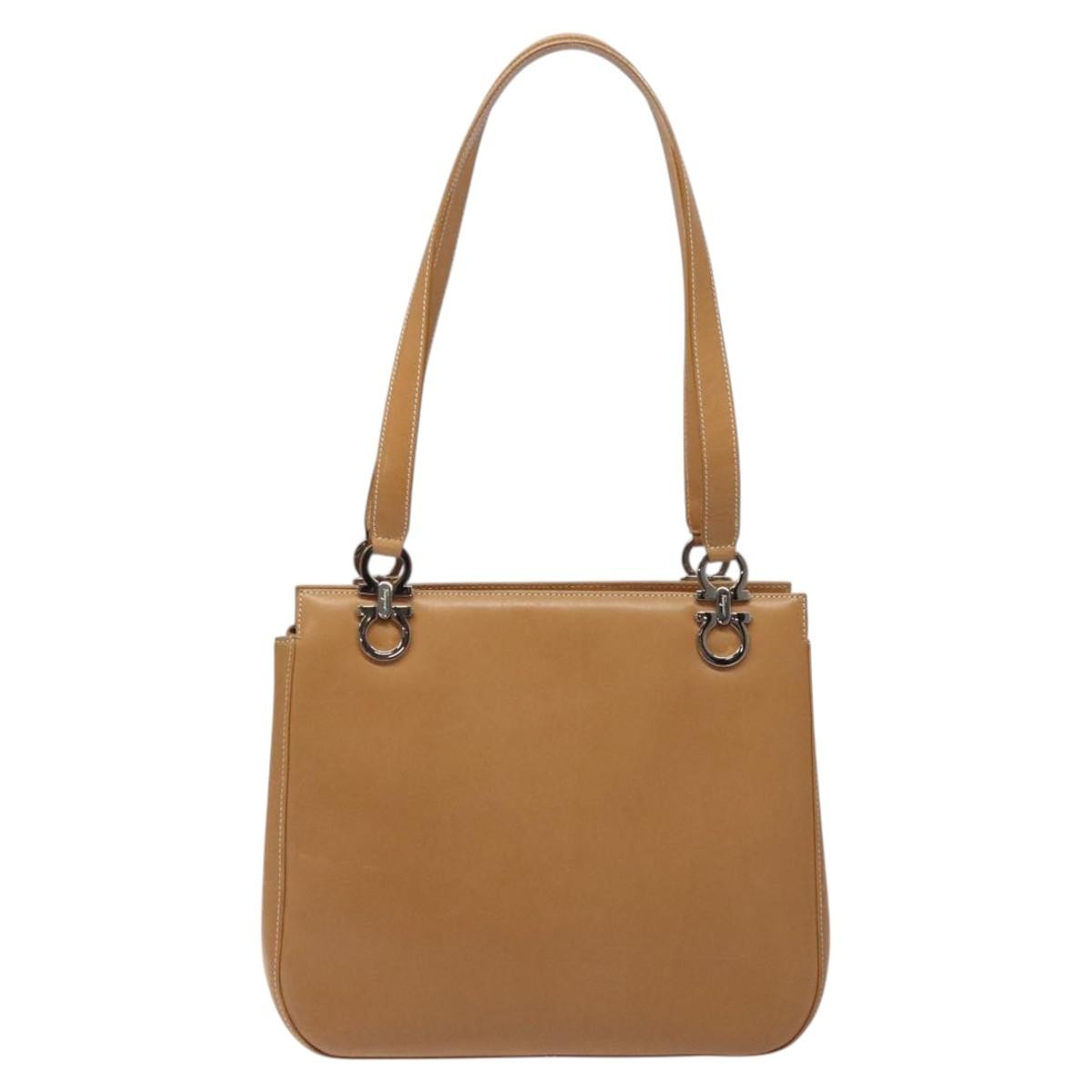 Salvatore Ferragamo Gancini Shoulder Bag Suede, Brown, Leather, Shoulder Bag