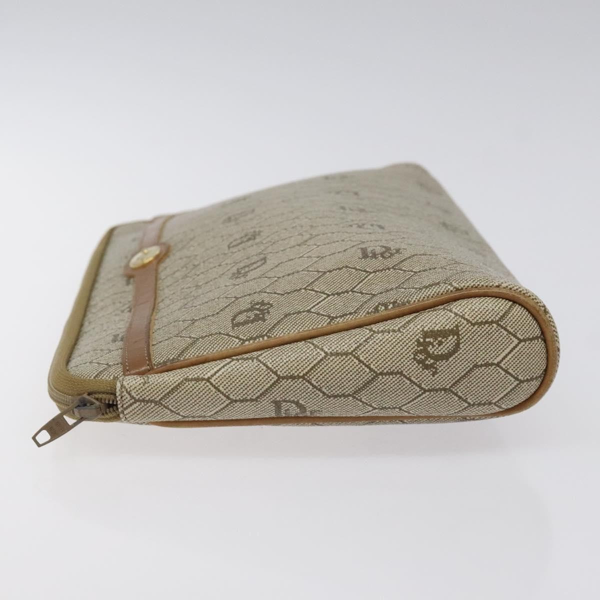 Christian Dior Vintage Honeycomb Zip Pouch Coated Canvas, BEIGE, CANVAS, Clutche & pouche