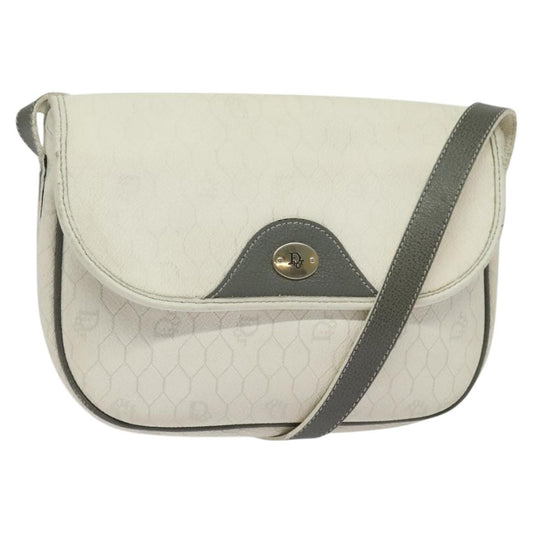 Christian Dior Vintage Honeycomb Flap Crossbody Bag Coated Canvas, WHITE, CANVAS, Crossbody bag