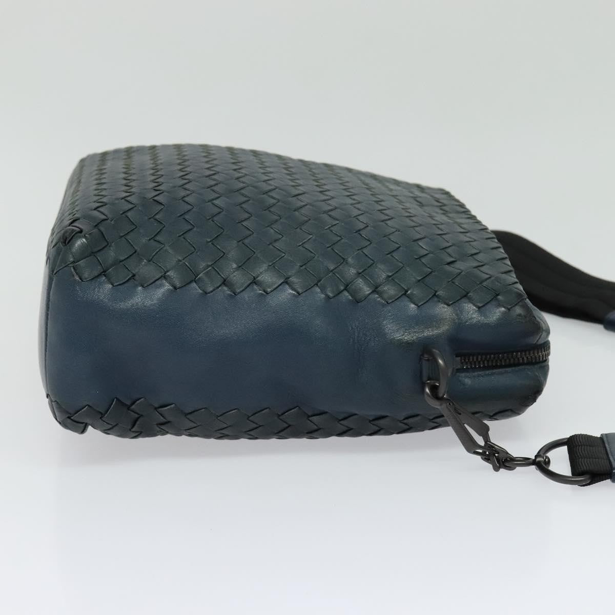 Bottega Veneta Flat Messenger Bag Intrecciato Nappa, BLUE, LEATHER, Shoulder bag