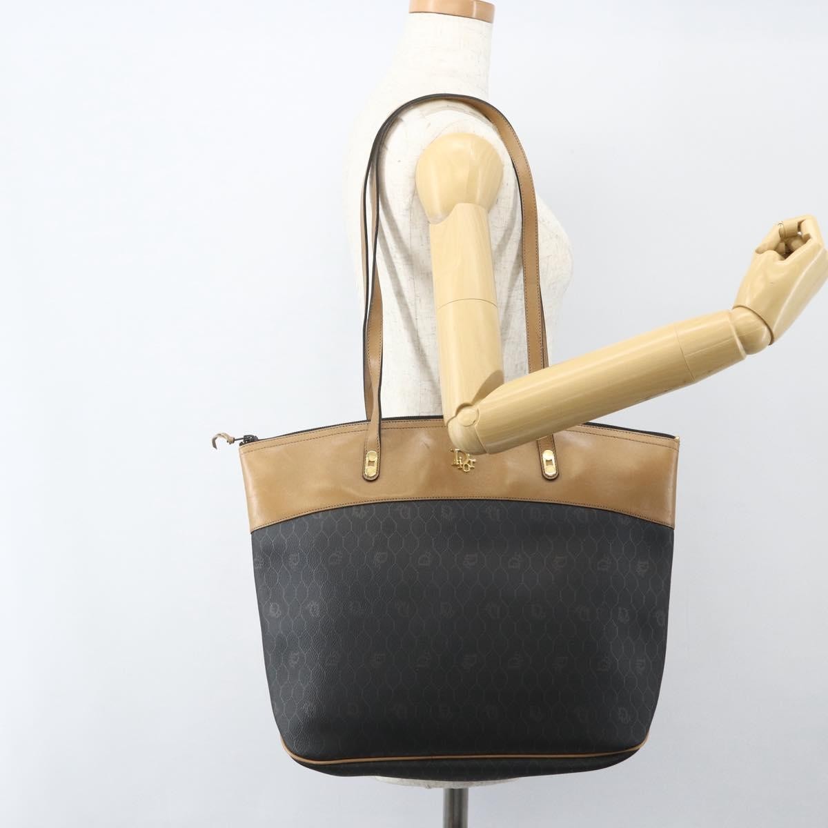 Christian Dior Vintage Honeycomb Tote Bag Canvas, BLACK, CANVAS, Tote bag