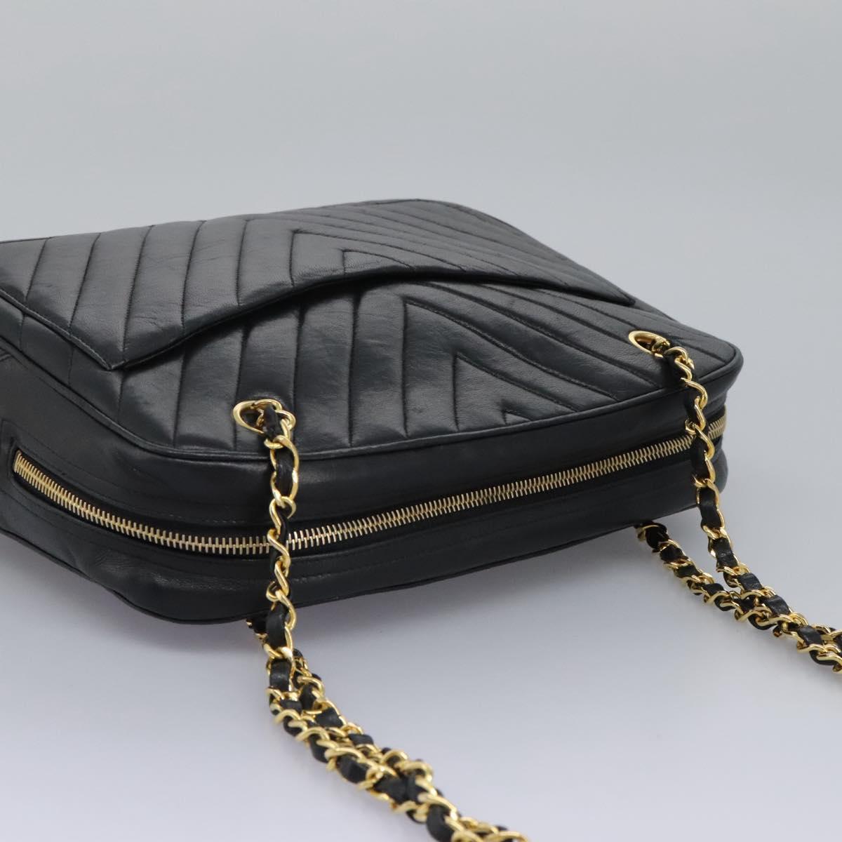 Chanel V Stitch Leather, BLACK, LEATHER, Handbag