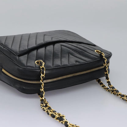 Chanel V Stitch Leather, BLACK, LEATHER, Handbag
