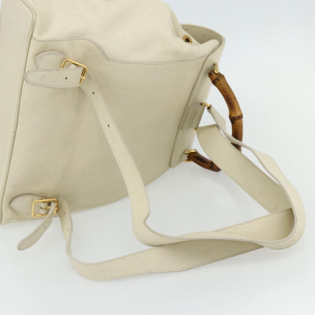 Gucci Vintage Bamboo Backpack Leather, White, Leather, Backpack