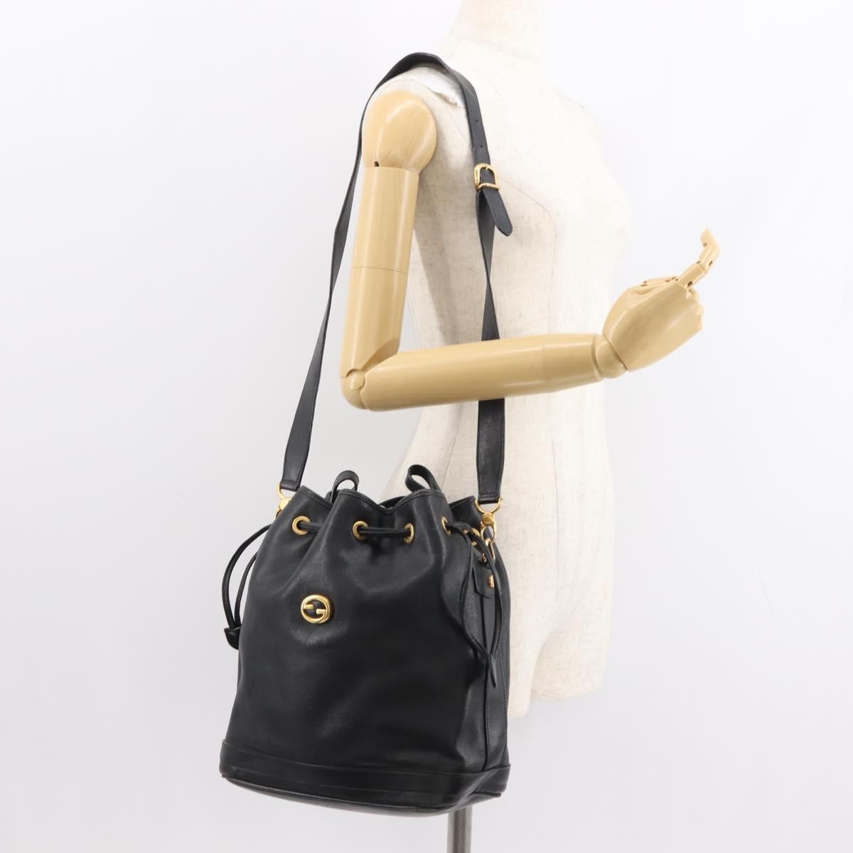 Gucci Vintage Drawstring Shoulder Bag Leather, BLACK, LEATHER, Shoulder bag