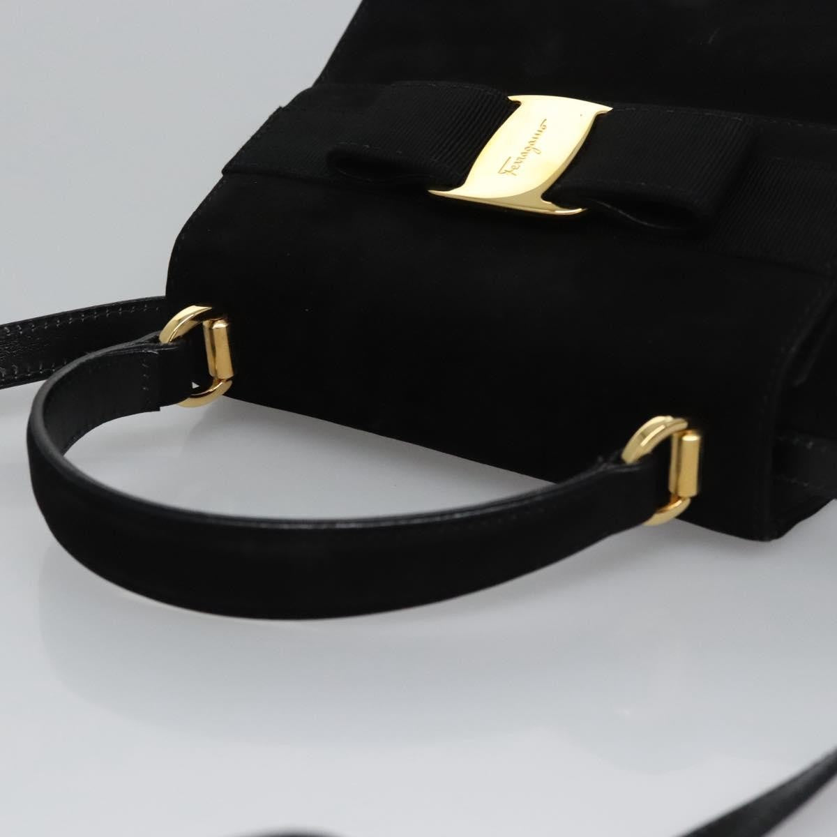 Salvatore Ferragamo Vintage Vara Bow Top Handle Bag Suede, BLACK, SUEDE, Handbag