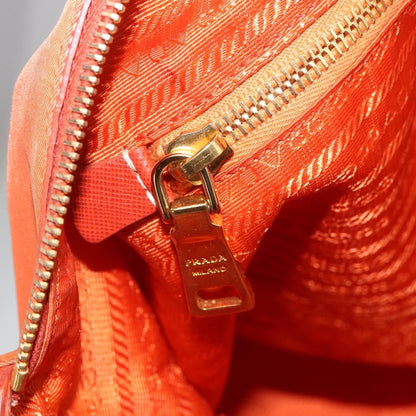 Prada Convertible Flap Tote Tessuto and Saffiano Leather, Orange, Nylon, Tote Bag