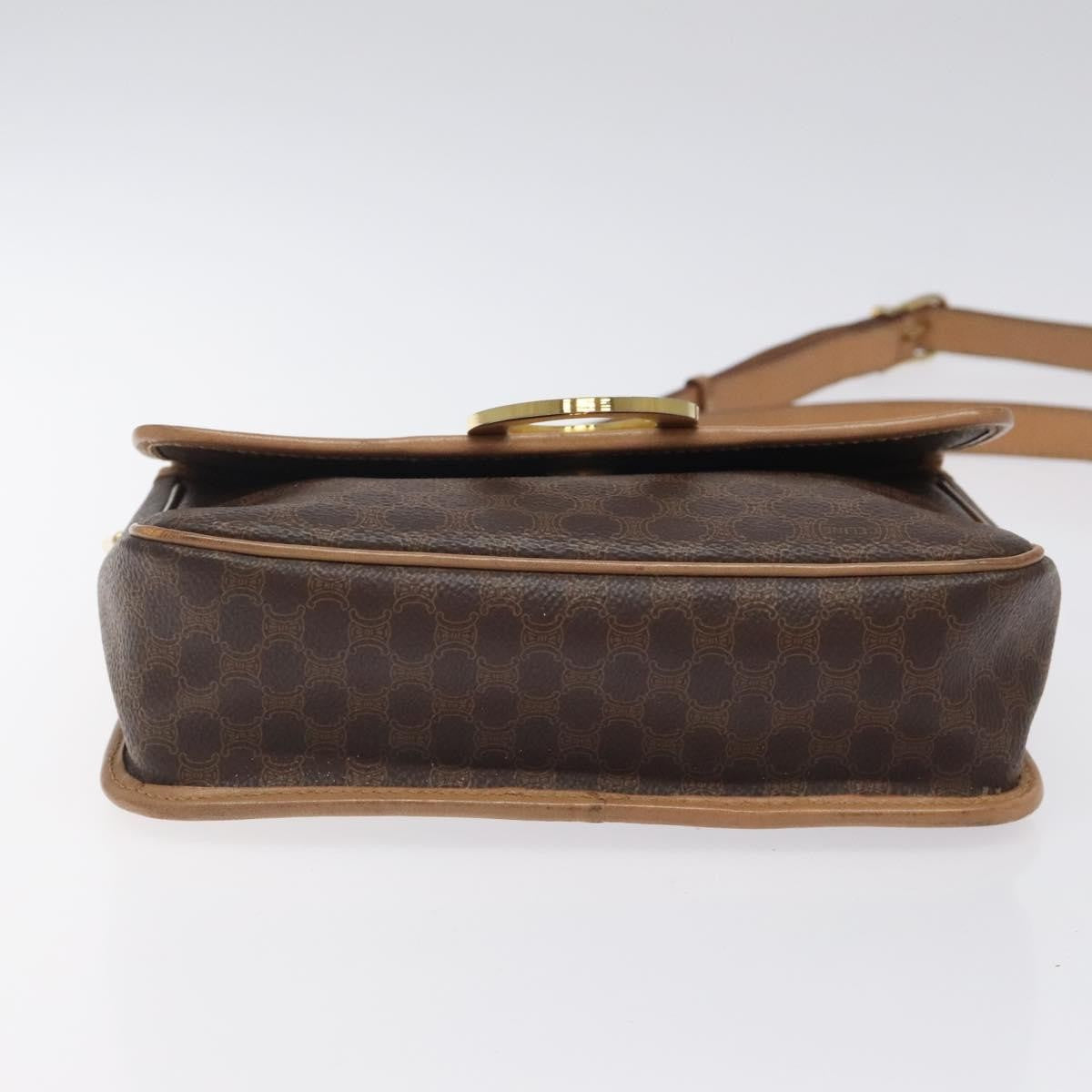 Celine Vintage Macadam Circle Logo Shoulder Bag Canvas and Leather, Brown, Canvas, Shoulder Bag