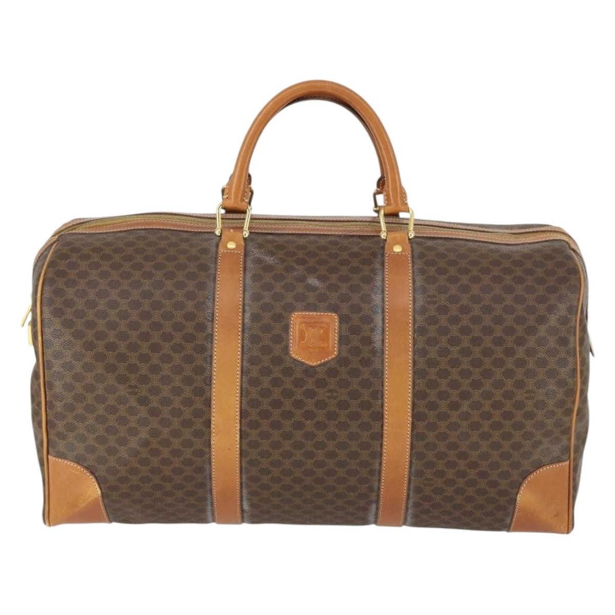 Celine Vintage Macadam Boston bag Canvas and Leather, BROWN, CANVAS, Travel bag