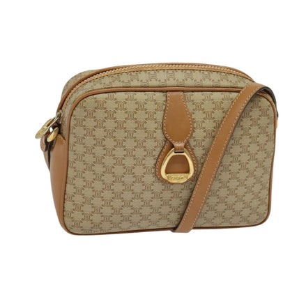Celine Vintage Macadam Shoulder Bag Canvas and Leather, Beige, Canvas, Shoulder Bag