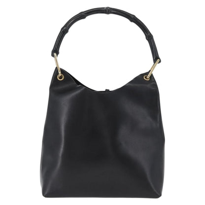 Gucci Vintage Bamboo Hobo Leather, BLACK, LEATHER, Tote bag