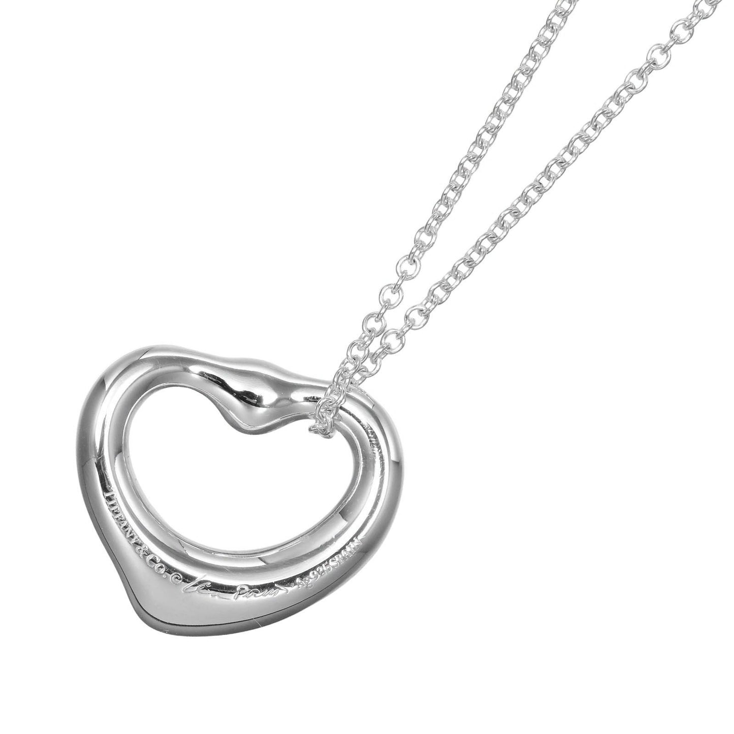Tiffany & Co. Elsa Peretti Open Heart Pendant Necklace Sterling Silver with Pink Sapphire, SILVER, SILVER, Necklace