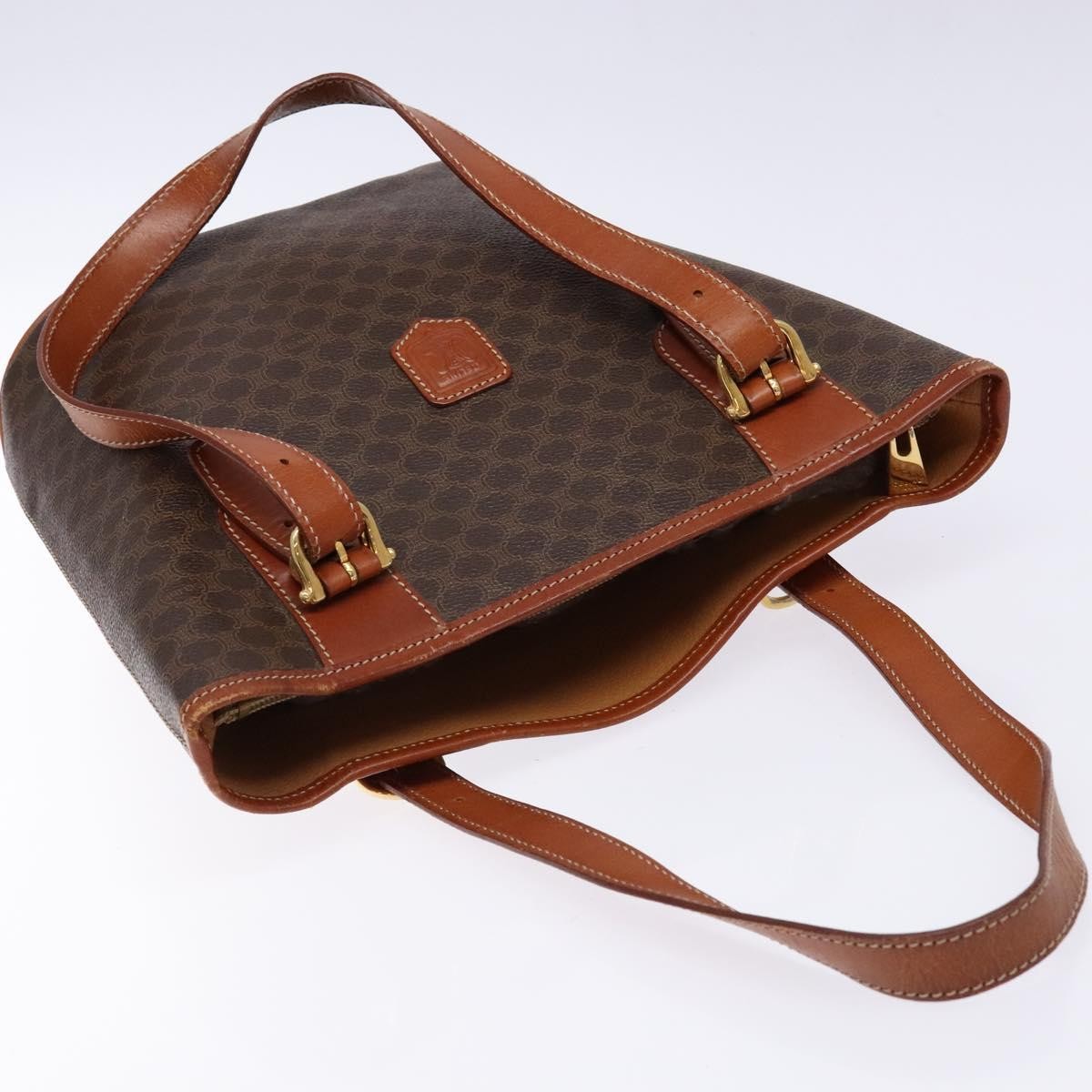 Celine Vintage Macadam Shopper Tote Coated Canvas, BROWN, CANVAS, Tote bag