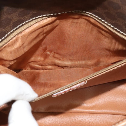 Celine Vintage Macadam Circle Logo Shoulder Bag Canvas and Leather, Brown, Canvas, Shoulder Bag