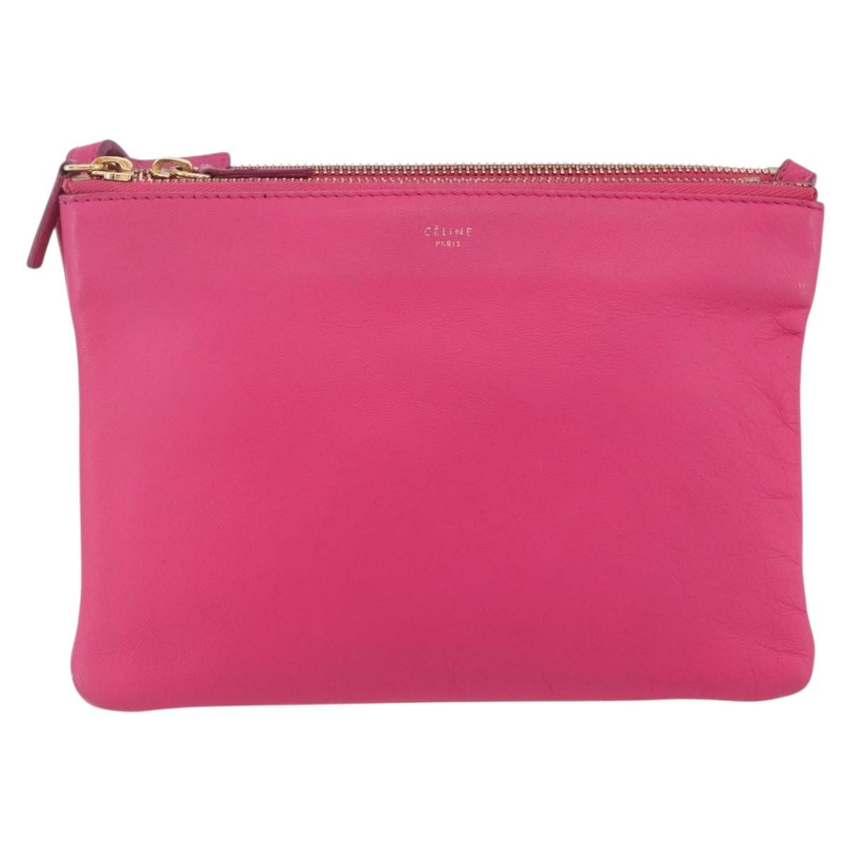 Celine Trio Crossbody Bag Leather, PINK, LEATHER, Shoulder bag