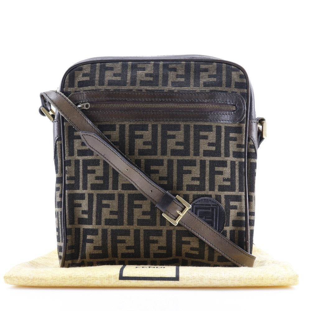 Fendi Logo Zucca Shoulder Bag Zucca, BROWN, CANVAS, Shoulder bag