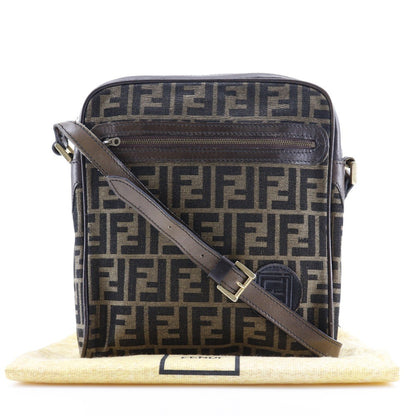 Fendi Logo Zucca Shoulder Bag Zucca, BROWN, CANVAS, Shoulder bag