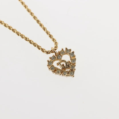 Christian Dior Vintage CD Heart Pendant Necklace Metal with Crystals, GOLD, METAL, Necklace