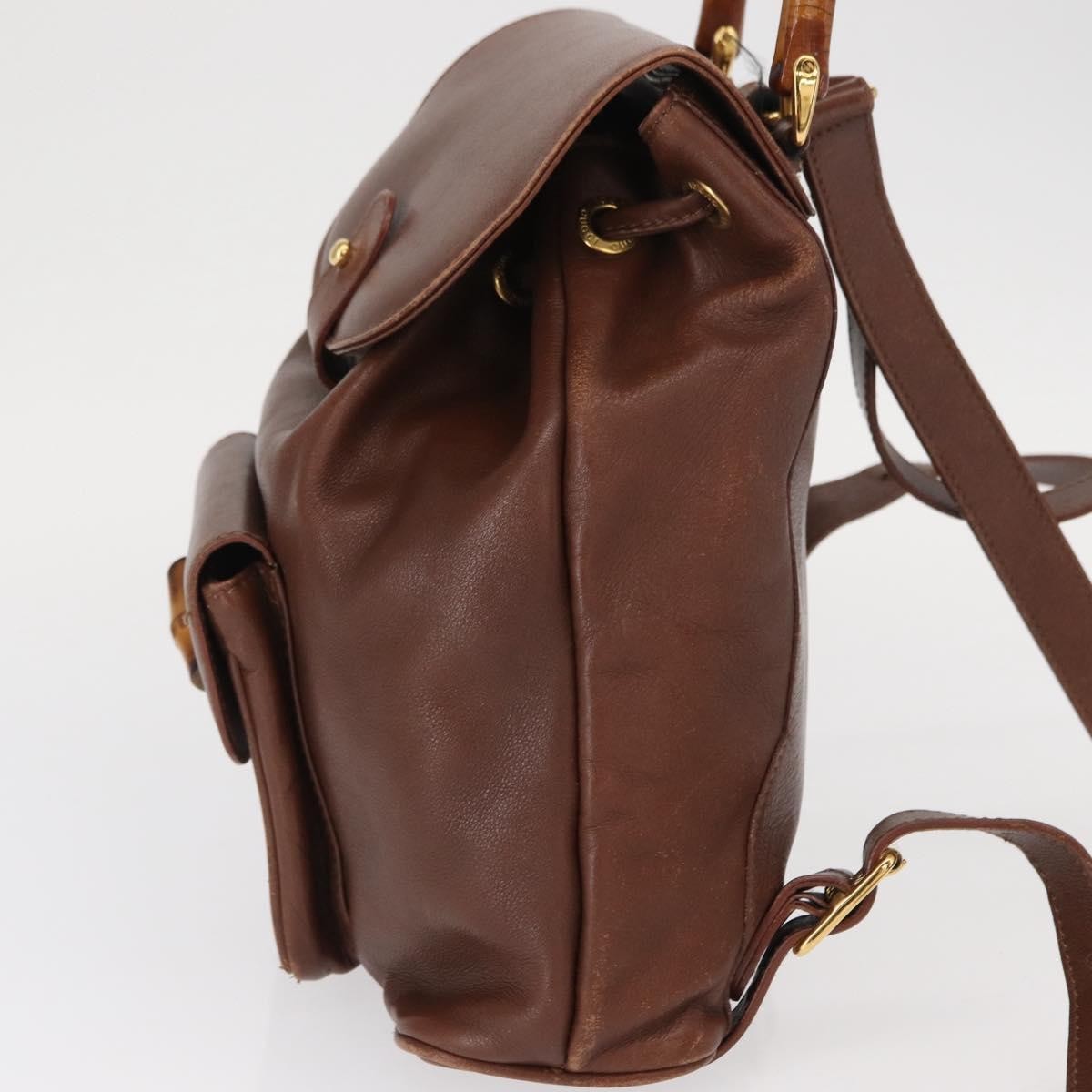 Gucci Vintage Bamboo Backpack Leather, BROWN, LEATHER, Backpack