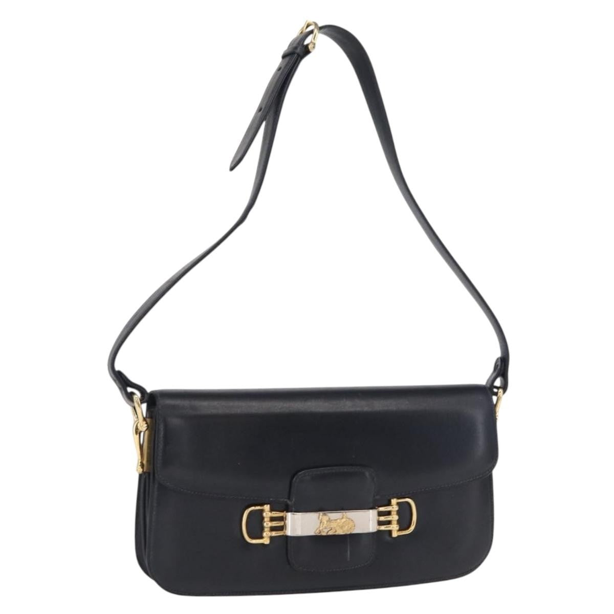 Celine Vintage Carriage Flap Bag Leather, NAVY, LEATHER, Shoulder bag