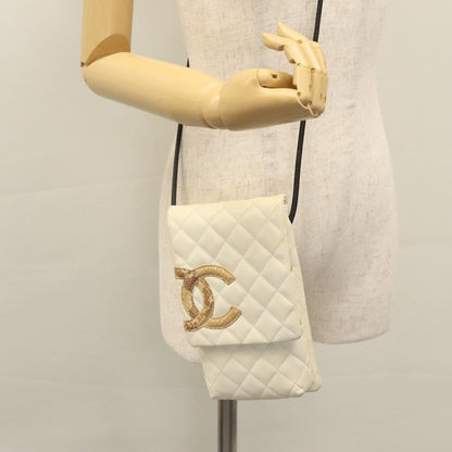 Chanel Cambon Crossbody Bag Quilted Leather, WHITE, LEATHER, Shoulder bag