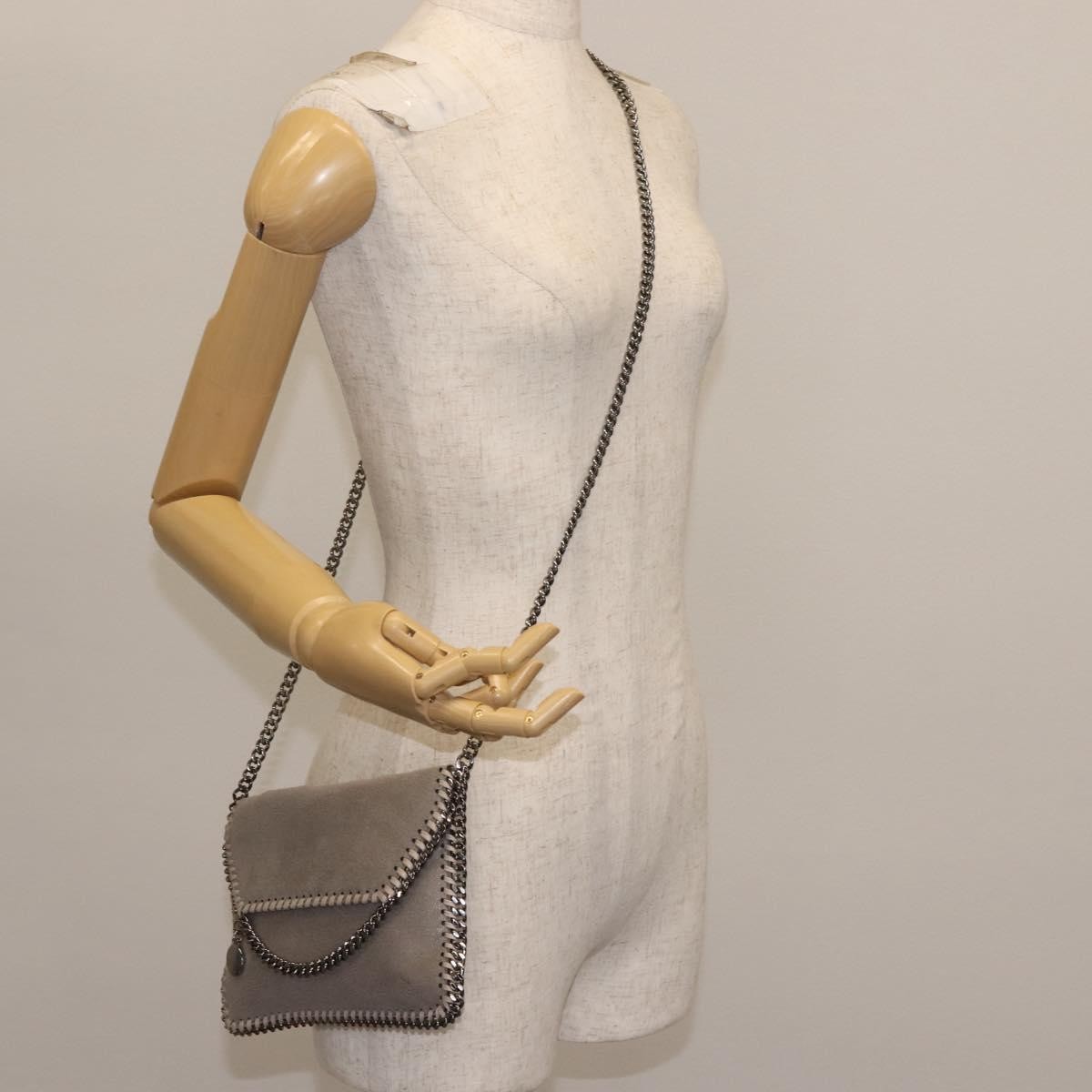 Stella McCartney Falabella Fold Over Flap Crossbody Bag Shaggy Deer, GRAY, SUEDE, Crossbody bag