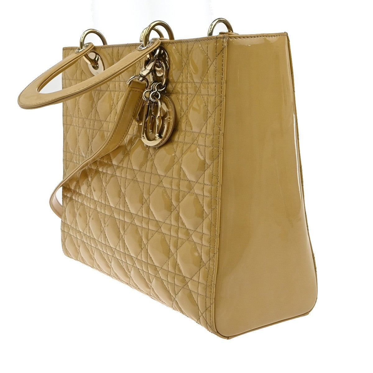 Christian Dior Lady Dior Bag Cannage Quilt Patent, Yellow, Patent Leather, Handbag