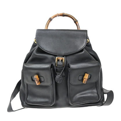 Gucci Vintage Bamboo Backpack Leather, BLACK, LEATHER, Backpack