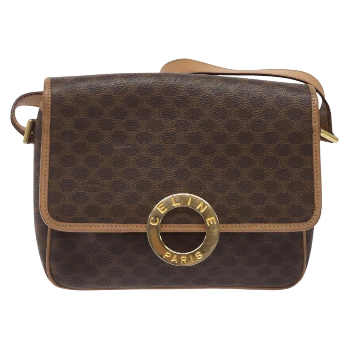 Celine Vintage Macadam Circle Logo Shoulder Bag Canvas and Leather, BROWN, PVC,CANVAS, Shoulder bag