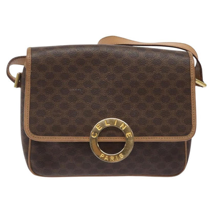 Celine Vintage Macadam Circle Logo Shoulder Bag Canvas and Leather, BROWN, PVC,CANVAS, Shoulder bag
