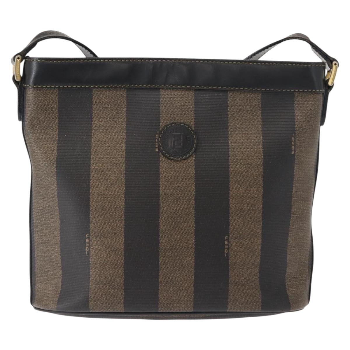 Fendi Pequin Shoulder Bag Canvas, BROWN, PVC, Shoulder bag