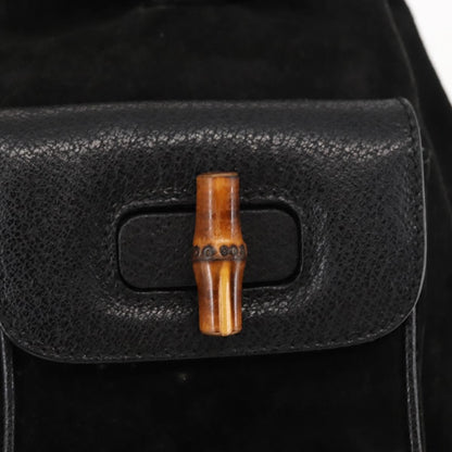 Gucci Vintage Bamboo Backpack Suede, BLACK, SUEDE, Backpack