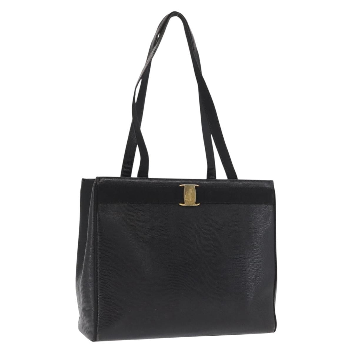 Salvatore Ferragamo Vara Tote Leather, BLACK, LEATHER, Tote bag
