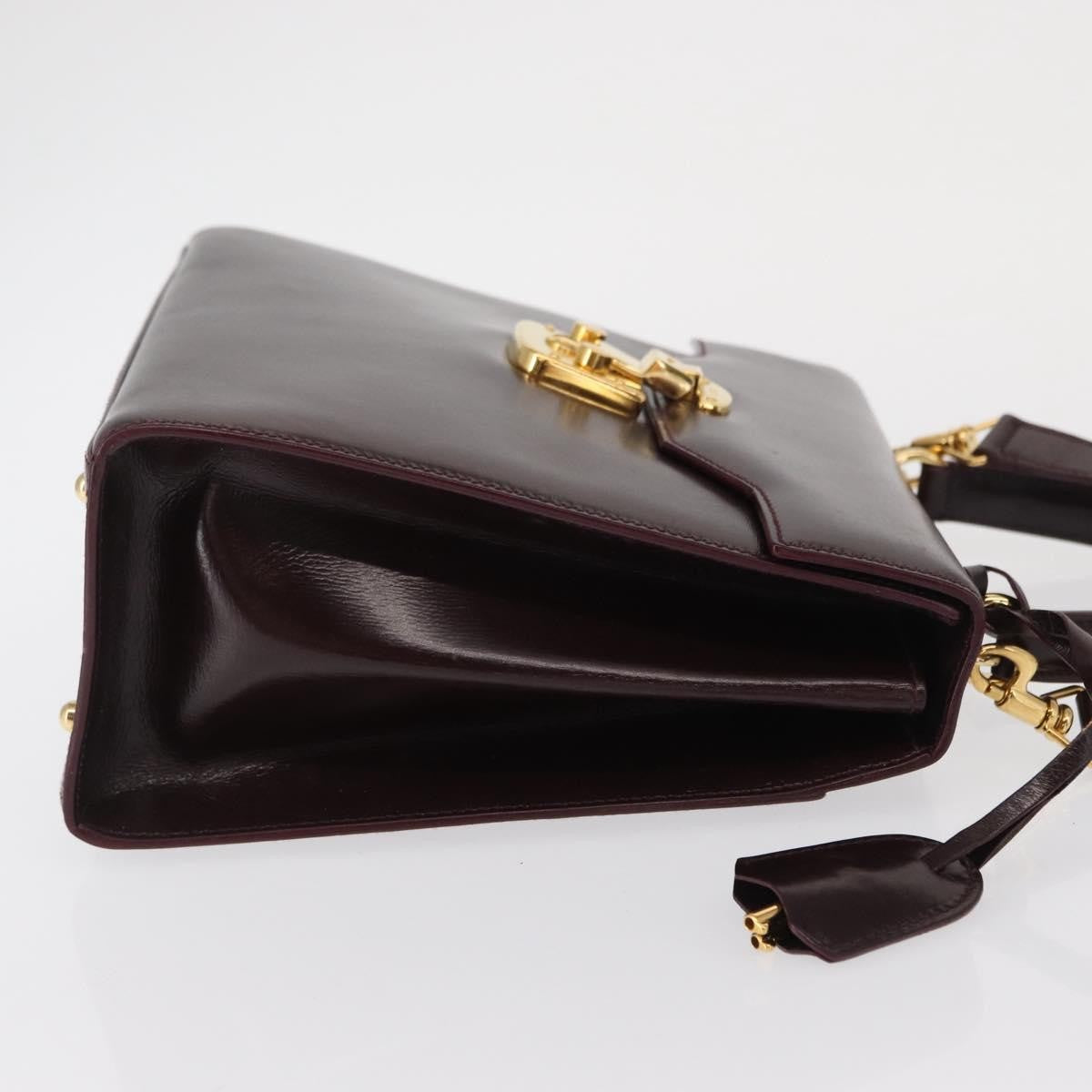 Gucci Vintage Lady Lock Top Handle Bag Leather, BURGUNDY, LEATHER, Handbag