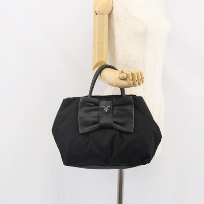 Prada Bow Tote Tessuto with Leather, Black, Nylon, Tote Bag