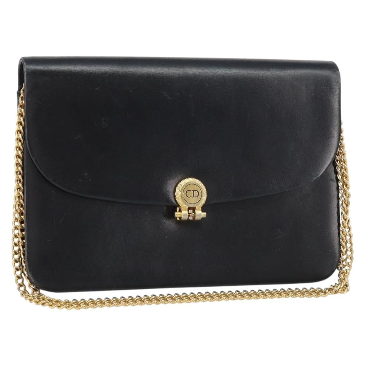 Christian Dior Vintage Chain Flap Shoulder Bag Leather, BLACK, LEATHER, Shoulder bag